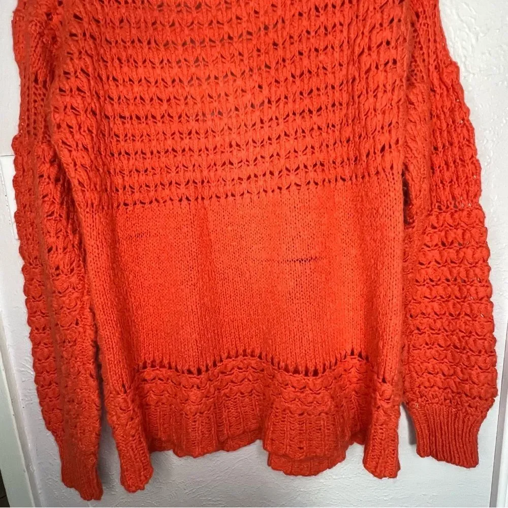 Free People Crashing Waves Pullover Knit Long Sleeve Orange Women’s Sweater Sz S